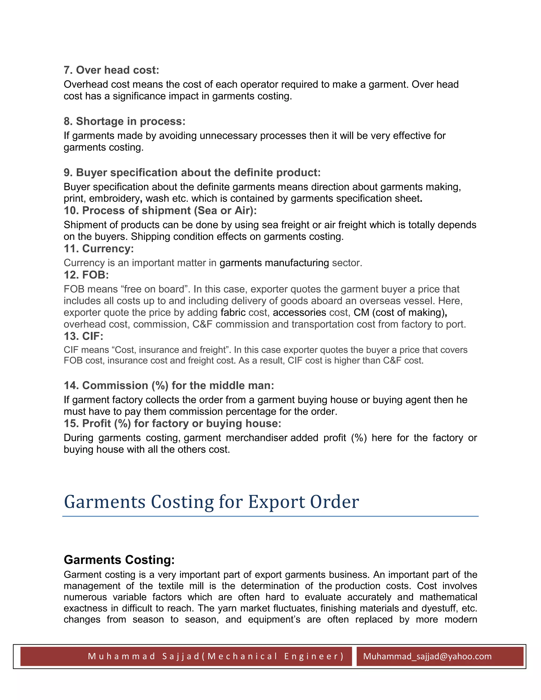Apparel/Garments costing Methods for export order | PDF