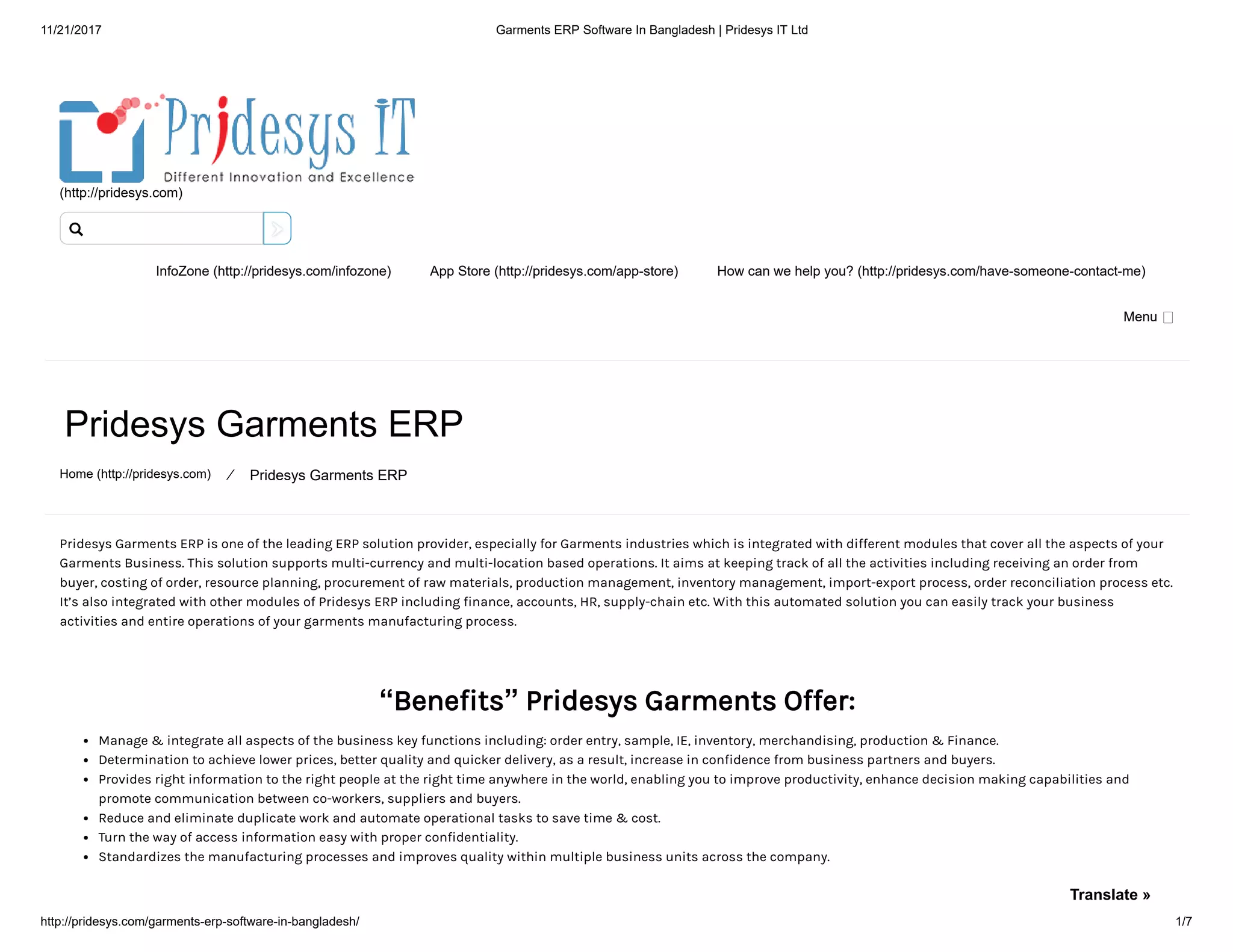 Garments ERP Software In Bangladesh | Pridesys IT Ltd | PDF