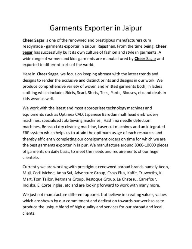 Garments exporter in jaipur