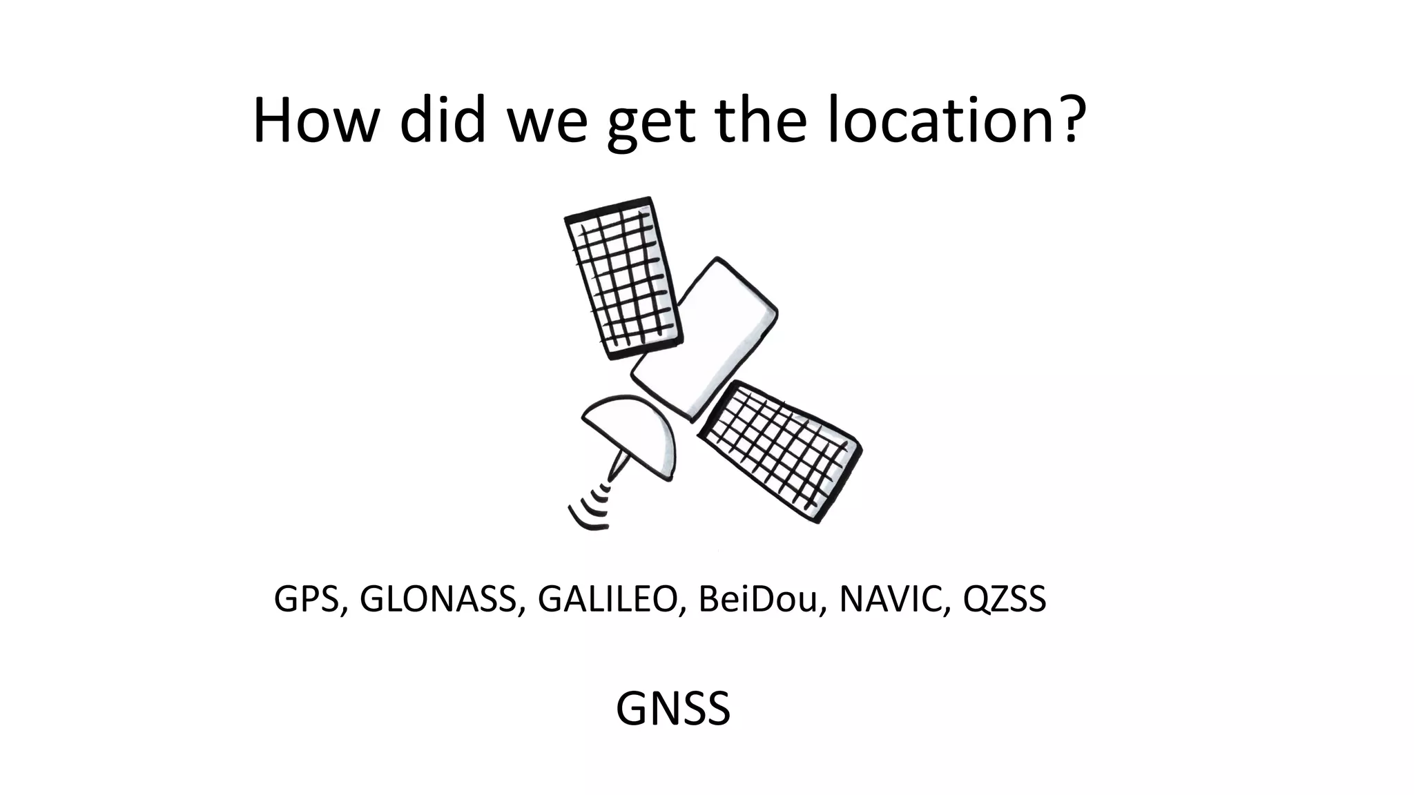 How did we get the location?
GPS, GLONASS, GALILEO, BeiDou, NAVIC, QZSS
GNSS
 