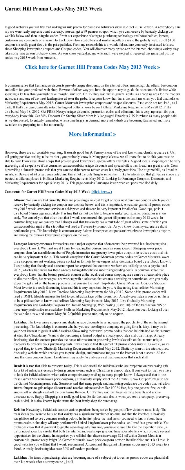 hill promo codes may 2013 week