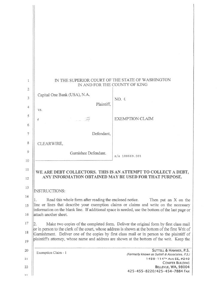 Garnishment paperwork wa