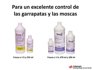 Para un excelente control de las garrapatas y las moscas Frasco x 1 lt y 235 ml Frasco x 1 lt, 470 ml y 100 ml 