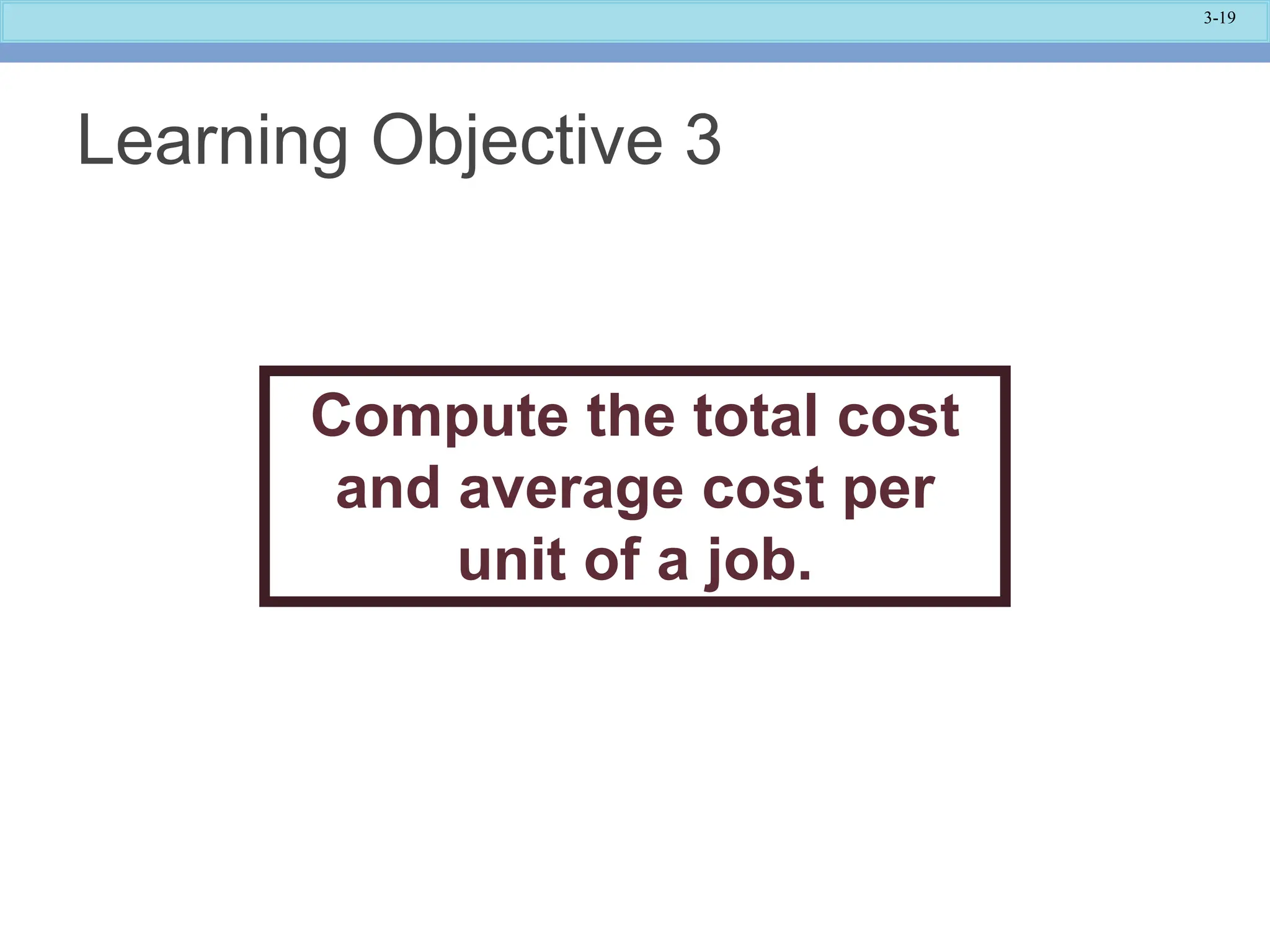 3-19
Learning Objective 3
Compute the total cost
and average cost per
unit of a job.
 