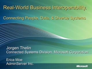 Real-World Business Interoperability.  Connecting People, Data, & Diverse Systems Jorgen Thelin Connected Systems Division, Microsoft Corporation Erica Moe AdminServer Inc. 