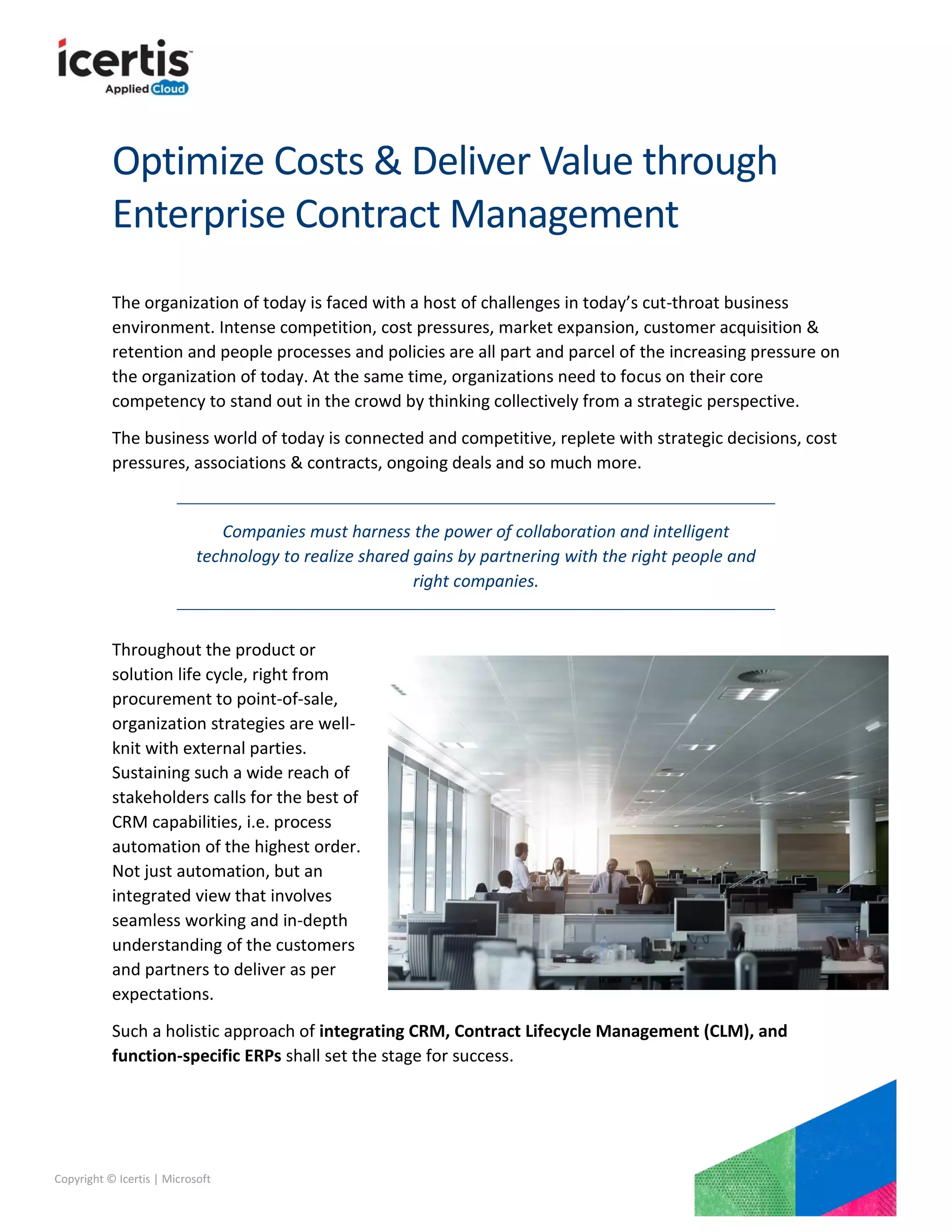Optimize Costs & Deliver Value through Enterprise Contract Management