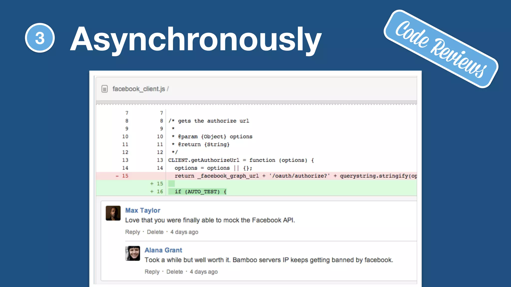 3 Asynchronously 
Code Reviews 
 