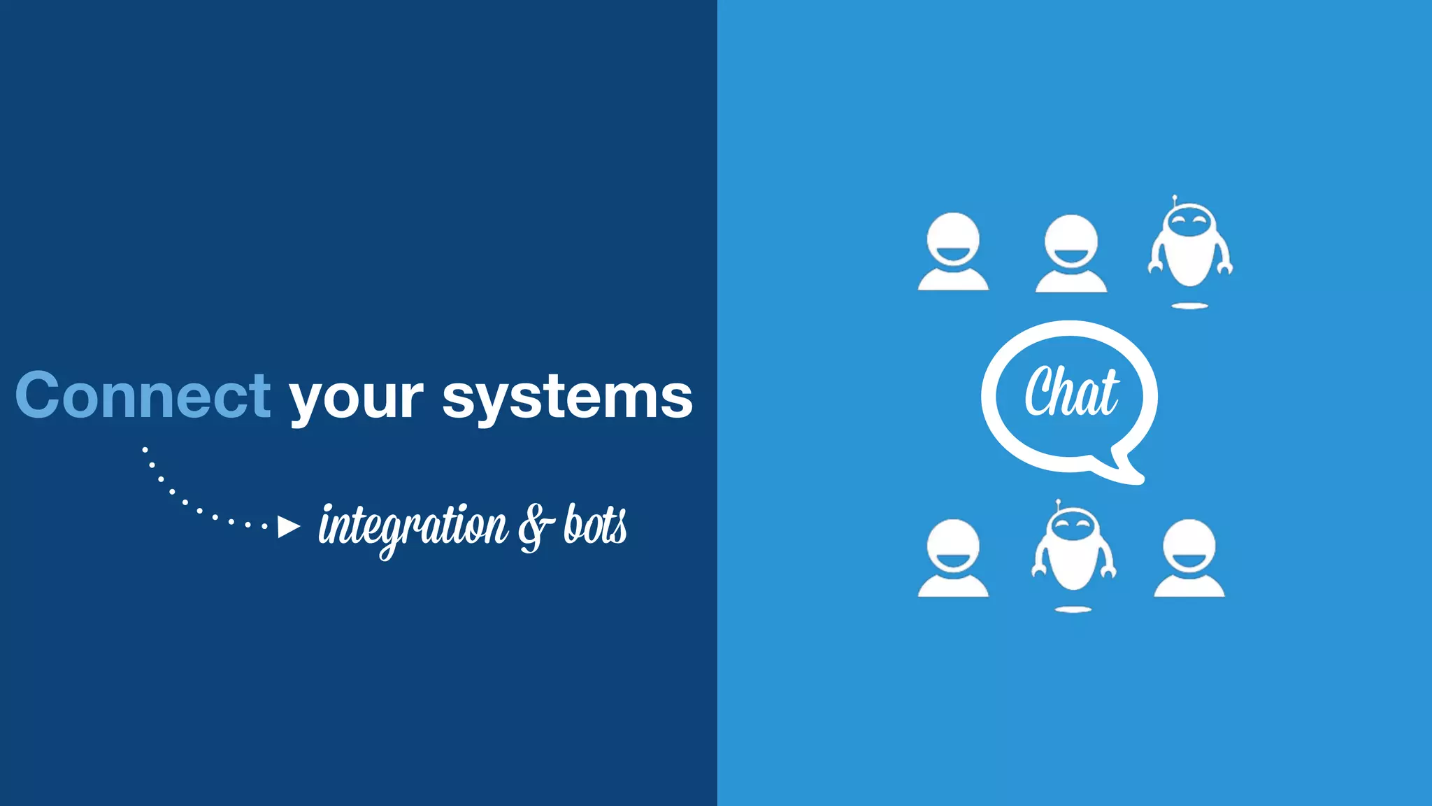 Connect your systems Chat 
integration & bots 
 