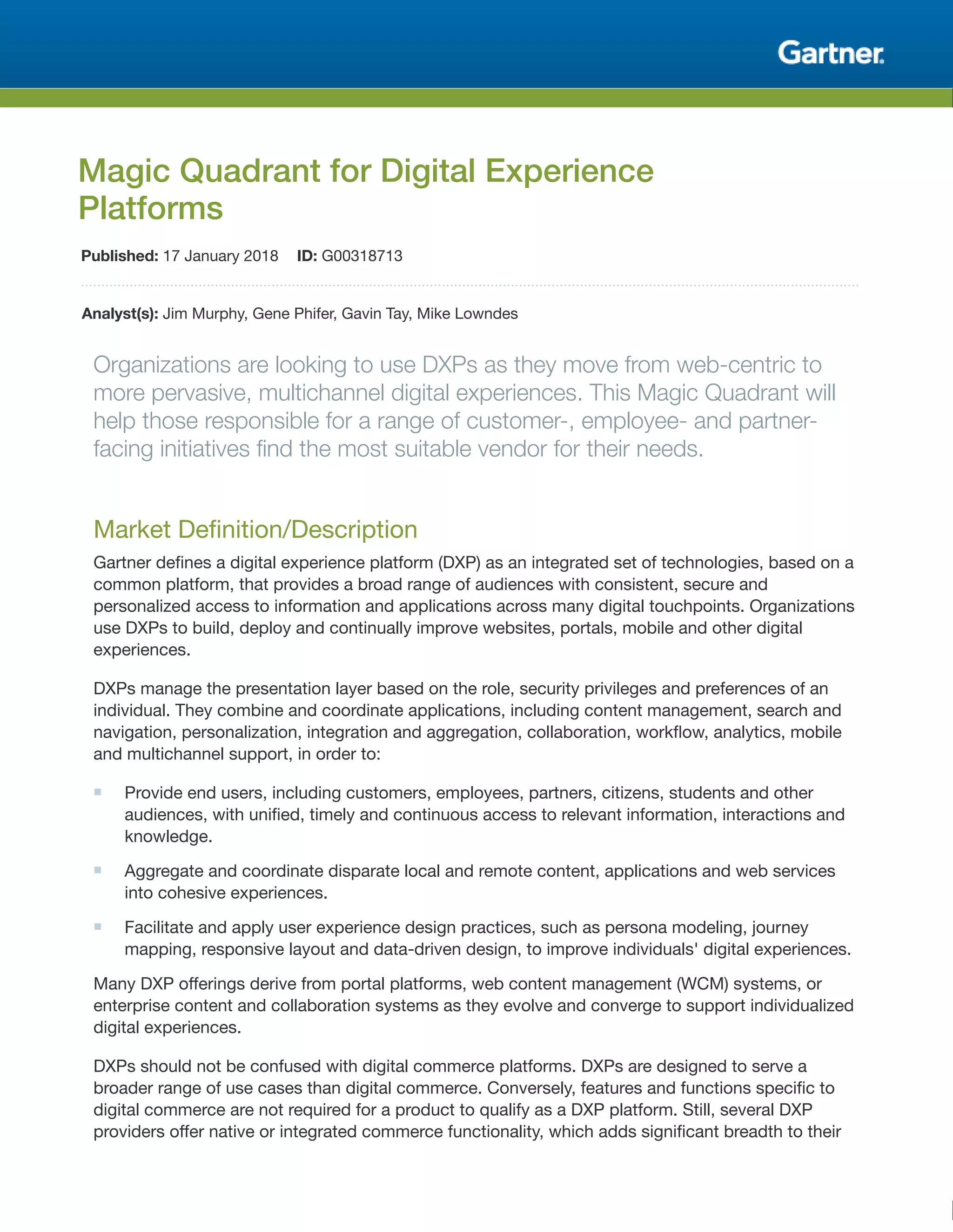 GartnerDigitalExperiencePlatformsMQq118 PDF