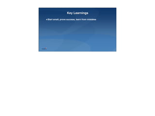 25
Key Learnings
Start small, prove success, learn from mistakes
 