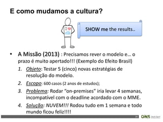 24
SHOW me the results..
E como mudamos a cultura?
 
