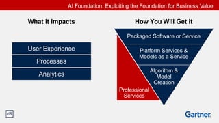 Packaged Software or Service
Platform Services &
Models as a Service
Algorithm &
Model
Creation
Analytics
User Experience
Processes
What it Impacts How You Will Get it
AI Foundation: Exploiting the Foundation for Business Value
Professional
Services
 