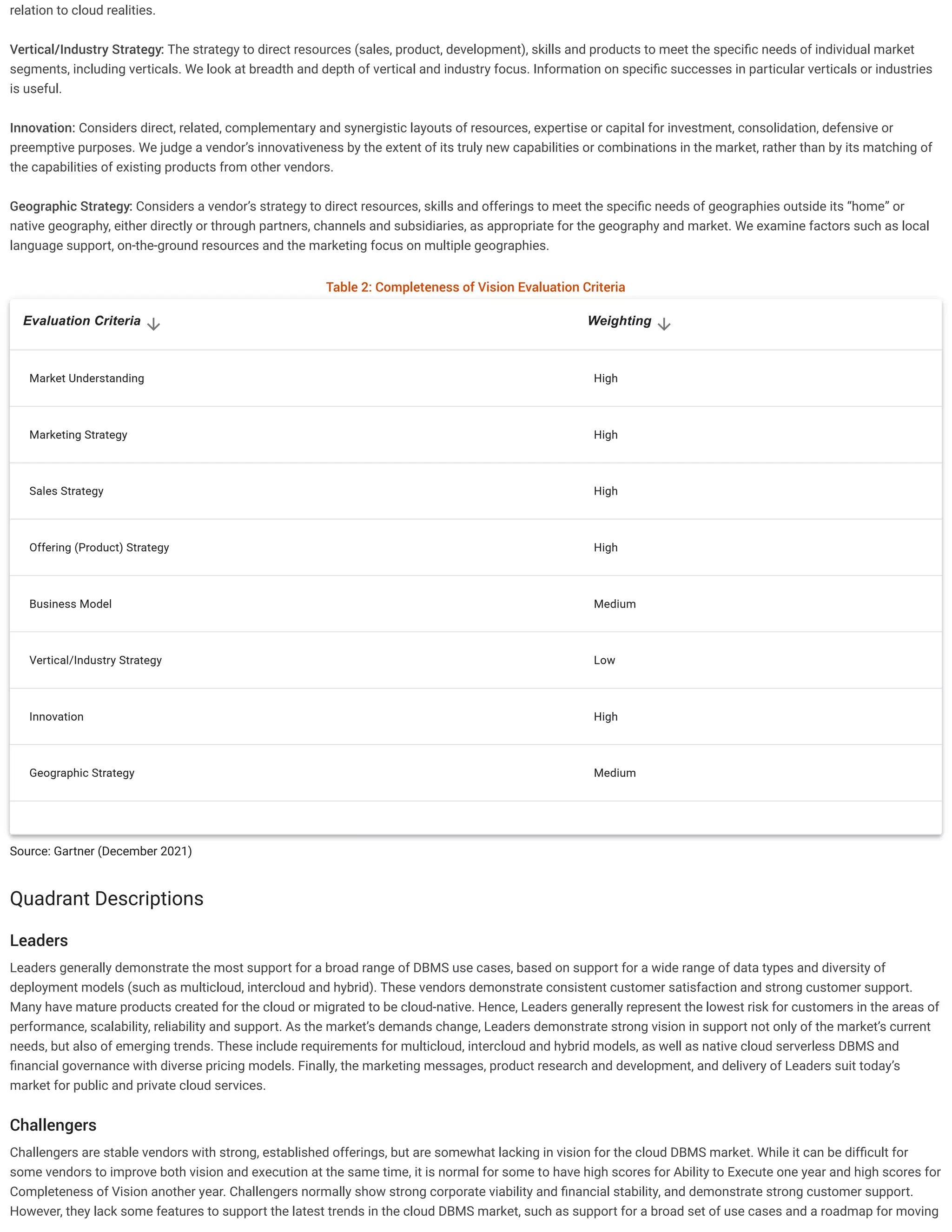Gartner 2021 magic quadrant for cloud database management systems pdf