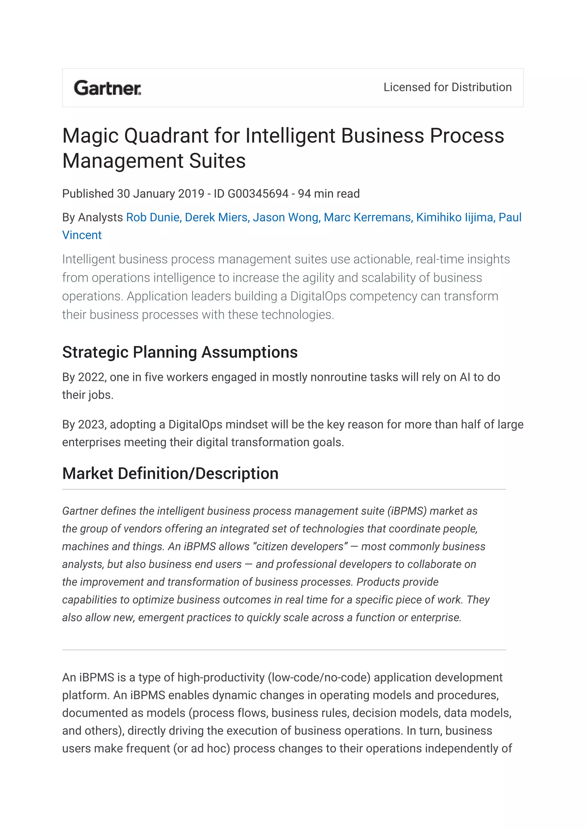 Gartner report on business process modeling PDF
