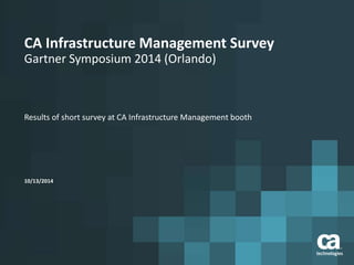 CA Infrastructure Management Survey 
Gartner Symposium 2014 (Orlando) 
Results of short survey at CA Infrastructure Management booth 
10/13/2014 
 