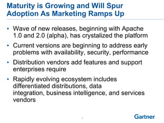 Maturity is Growing and Will Spur
Adoption As Marketing Ramps Up

• Wave of new releases, beginning with Apache
  1.0 and ...