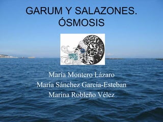 GARUM Y SALAZONES.
ÓSMOSIS
María Montero Lázaro
María Sánchez García-Esteban
Marina Robleño Vélez
 
