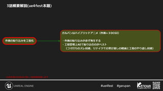 #ue4fest 　 #garupan
3話概要解説(ue4fest本題)
※赤枠部分を後ほど詳しく技術解説致します
 