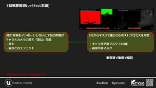 #ue4fest 　 #garupan
3話概要解説(ue4fest本題)
※赤枠部分を後ほど詳しく技術解説致します
動画版で動画で解説
 