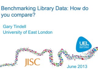 Benchmarking Library Data: How do
you compare?
Gary Tindell
University of East London
June 2013
 