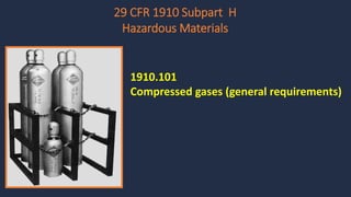 29 CFR 1910 Subpart H
Hazardous Materials
1910.101
Compressed gases (general requirements)
 