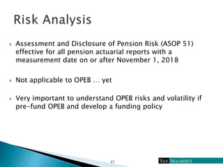  Assessment and Disclosure of Pension Risk (ASOP 51)
effective for all pension actuarial reports with a
measurement date ...