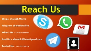 Reach Us
Skype: shalabh.Mishra
Telegram: shalabhmishra
What’s No - +91-9212306116
Email Id – shalabh.Mishra@gmail.com
Contact No - +91-9212306116
 