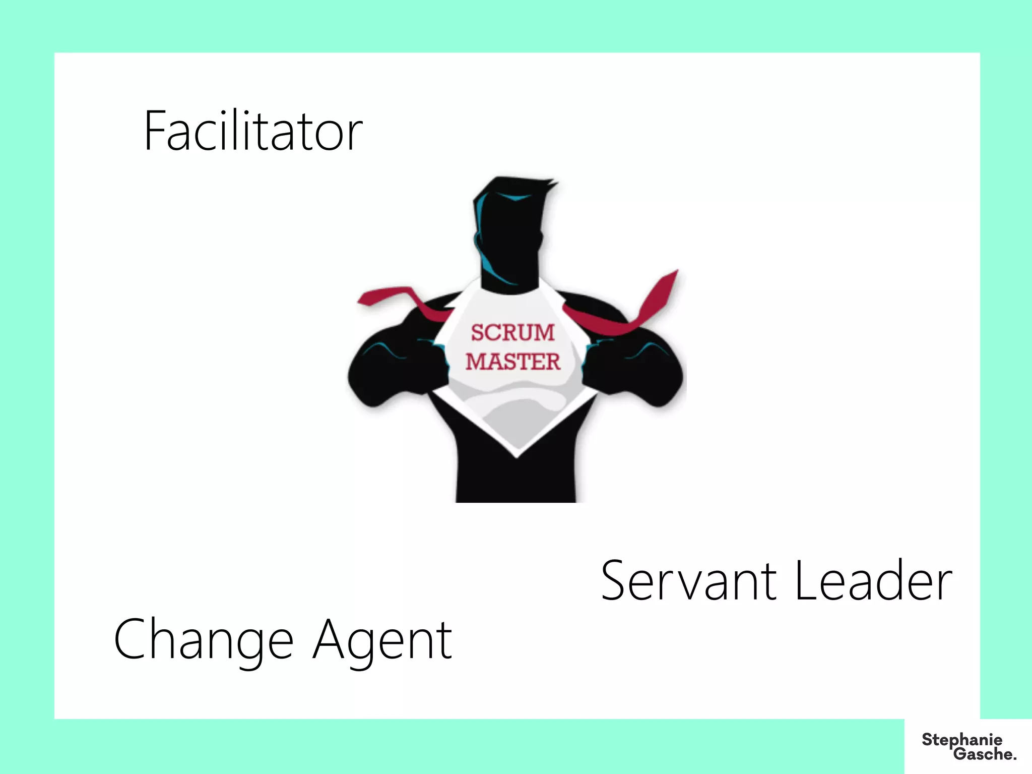 Servant Leader
Facilitator
Change Agent
 