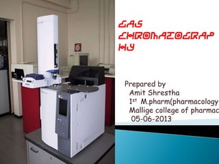 Gas
Chromatograp
hy
Prepared by
Amit Shrestha
1st M.pharm(pharmacology)
Mallige college of pharmac
05-06-2013
 