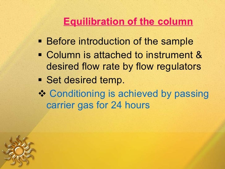 Equilibration of the column <ul><li>Before introduction of the sample </li></ul><ul><li>Column is attached to instrument &...