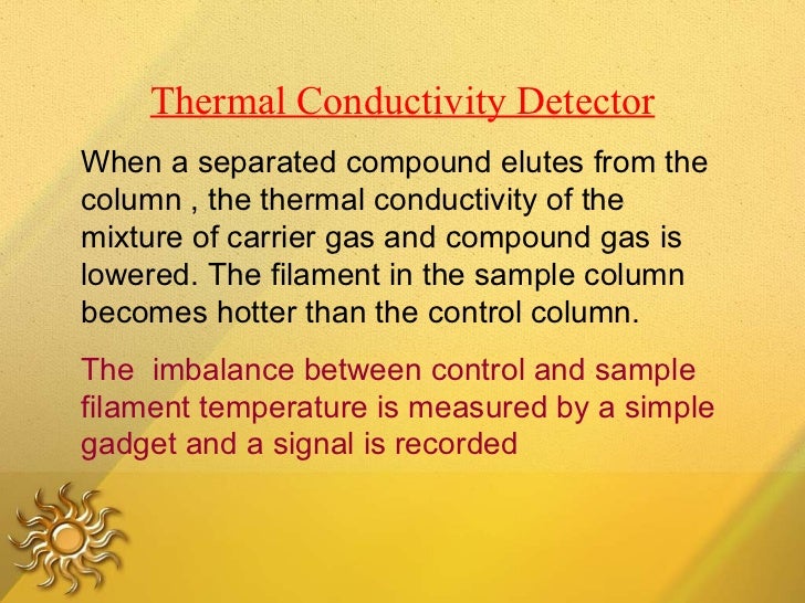 When a separated compound elutes from the column , the thermal conductivity of the mixture of carrier gas and compound gas...