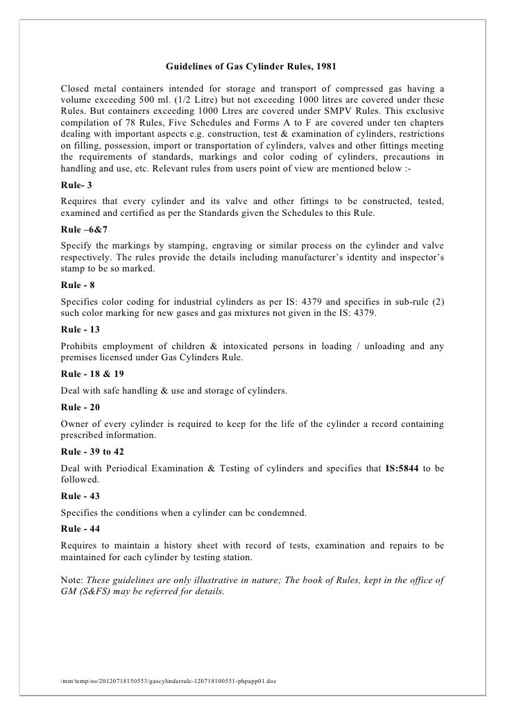 Guide Lines of Gas cylinder rule, By B C Das