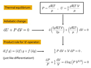Thermal equilibrium:
Adiabatic change:
Product rule for ‘d’-operator:
(just like differentiation!)
 