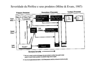 Modelo dos Fenômenos Físicos da
Gaseificação
Modelo de Partícula Porosa
1. Difusão dos reagentes através do
filme estacionário que envolve a
superfície externa da partícula,
2. Difusão do gás e reagente no poro
em direção ao centro da partícula,
3. Adsorção, reação na superfície e
desorção na parede do sólido,
4. Difusão do produto de reação para
fora do poro,
5. Difusão do produto de reação
através do filme estacionário.
 