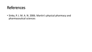 References
• Sinko, P. J. M. A. N. 2006. Martin's physical pharmacy and
pharmaceutical sciences
 