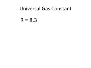 Universal Gas Constant

R = 8,3 J • mol-1 • K-1

 