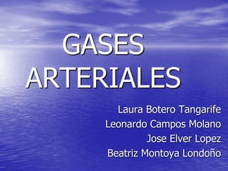 GASES
ARTERIALES
Laura Botero Tangarife
Leonardo Campos Molano
Jose Elver Lopez
Beatriz Montoya Londoño
 