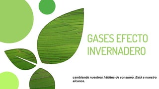 GASES EFECTO
INVERNADERO
cambiando nuestros hábitos de consumo. Está a nuestro
alcance.
 