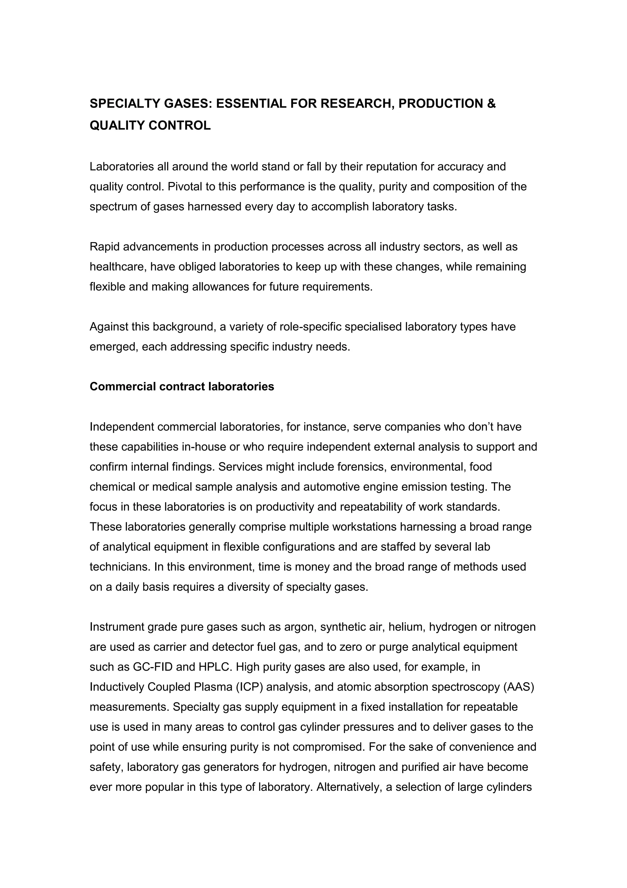 Specialty gases: essential for research, production & quality control | PDF 