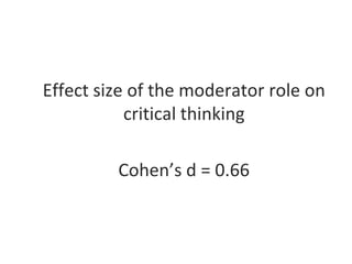 Effect size of the moderator role on
critical thinking
Cohen’s d = 0.66

 
