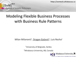 Modeling Flexible Business Processes with Business Rule Patterns Milan Milanović 1 ,  Dragan Gašević 2 , Luis Rocha 2 1 University of Belgrade, Serbia 2 Athabasca University, AB, Canada https://semtech.athabascau.ca 