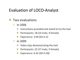 Evaluation of LOCO-Analyst <ul><li>Two evaluations </li></ul><ul><ul><li>In 2006  </li></ul></ul><ul><ul><ul><li>Instructi...