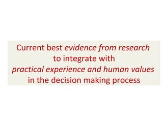 Current best  evidence from research   to integrate with practical experience and human values   in the decision making pr...