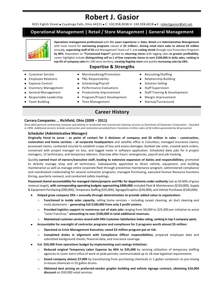 Resume for operations management