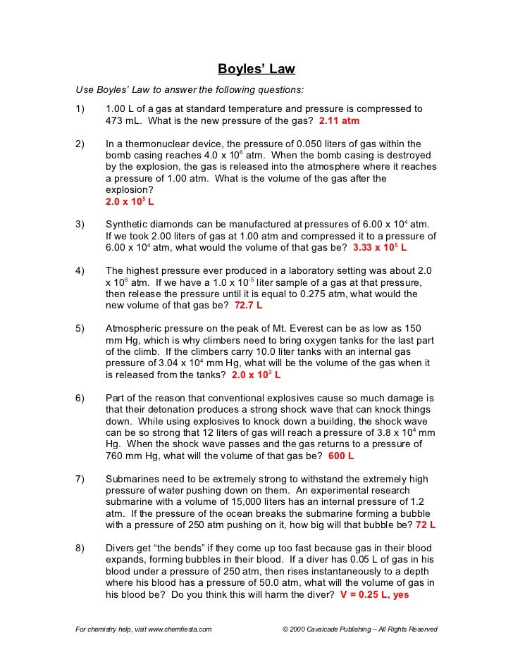 Boyle S Law Worksheet Answers