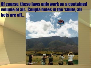 Of course, these laws only work on a contained volume of air.  Coupla holes in the ‘chute, all bets are off... 