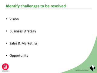 rapidinnovation.co.uk
Identify challenges to be resolved
• Vision
• Business Strategy
• Sales & Marketing
• Opportunity
 