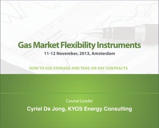 11-12 November, 2013, Amsterdam
HOW TO USE STORAGE AND TAKE-OR-PAY CONTRACTS
GasMarketFlexibilityInstruments
Cyriel De Jong, KYOS Energy Consulting
Course Leader
 