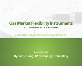 12-13 October, 2015, Amsterdam
HOW TO USE STORAGE AND TAKE-OR-PAY CONTRACTS
GasMarketFlexibilityInstruments
Cyriel De Jong, KYOS Energy Consulting
Course Leader
 