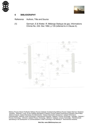 6

BIBLIOGRAPHY

Reference

Authors, Title and Source

[1]

Germain, E & Wetter, R. Mélange Statique de gaz, Informations
Chimie No. 232. Dec 1982, p 135 (referred to in Clause 4).

Refinery Process Stream Purification Refinery Process Catalysts Troubleshooting Refinery Process Catalyst Start-Up / Shutdown
Activation Reduction In-situ Ex-situ Sulfiding Specializing in Refinery Process Catalyst Performance Evaluation Heat & Mass
Balance Analysis Catalyst Remaining Life Determination Catalyst Deactivation Assessment Catalyst Performance
Characterization Refining & Gas Processing & Petrochemical Industries Catalysts / Process Technology - Hydrogen Catalysts /
Process Technology – Ammonia Catalyst Process Technology - Methanol Catalysts / process Technology – Petrochemicals
Specializing in the Development & Commercialization of New Technology in the Refining & Petrochemical Industries
Web Site: www.GBHEnterprises.com

 